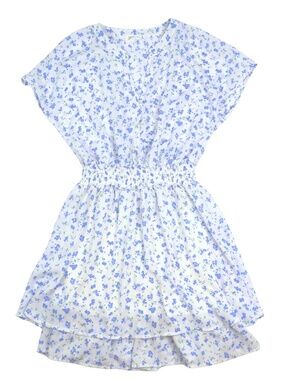 Sienna Sky Blue Floral Dress Small Smocked Waist Flowy Feminine
